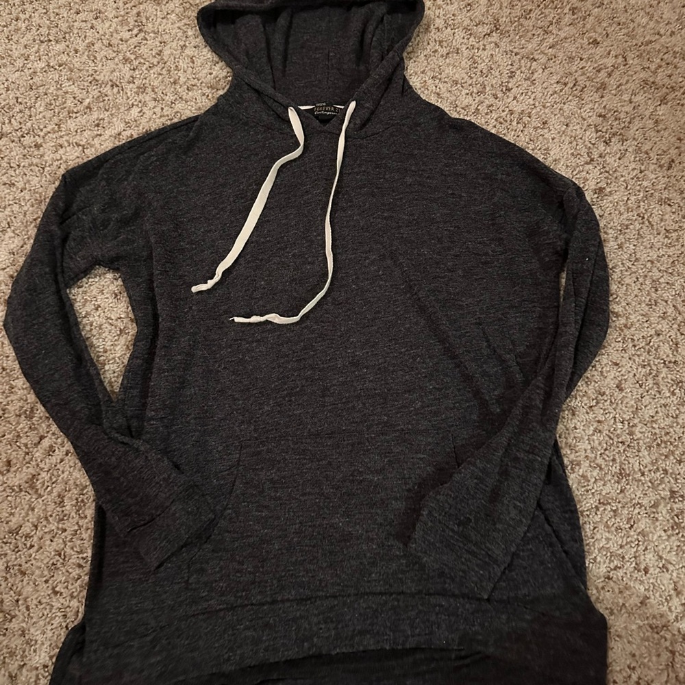 Forever 21 Charcoal Hoodie with Cream Drawstrings